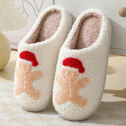Christmas Cartoon Santa Slippers Warm Furry Cotton Slippers for Men & Women Couples Ticktives