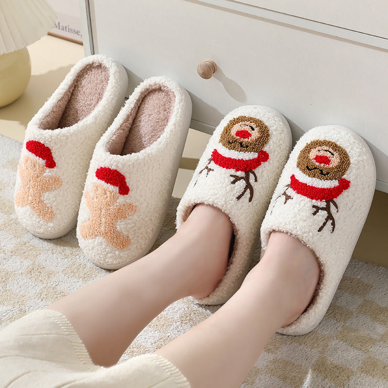 Christmas Cartoon Santa Slippers Warm Furry Cotton Slippers for Men & Women Couples Ticktives