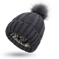 Women’s Winter Pom Beanie with Satin Lining Warm Knit Hat