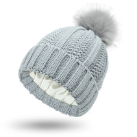 Women’s Winter Pom Beanie with Satin Lining Warm Knit Hat
