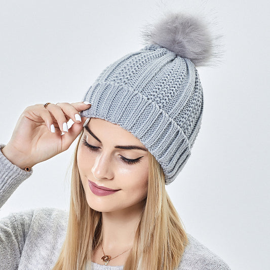 Women’s Winter Pom Beanie with Satin Lining Warm Knit Hat