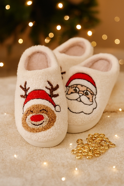 Christmas Cartoon Santa Slippers Warm Furry Cotton Slippers for Men & Women Couples Ticktives