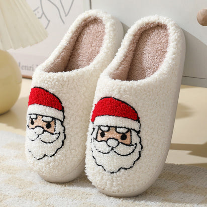 Christmas Cartoon Santa Slippers Warm Furry Cotton Slippers for Men & Women Couples Ticktives