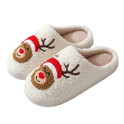 Christmas Cartoon Santa Slippers Warm Furry Cotton Slippers for Men & Women Couples Ticktives