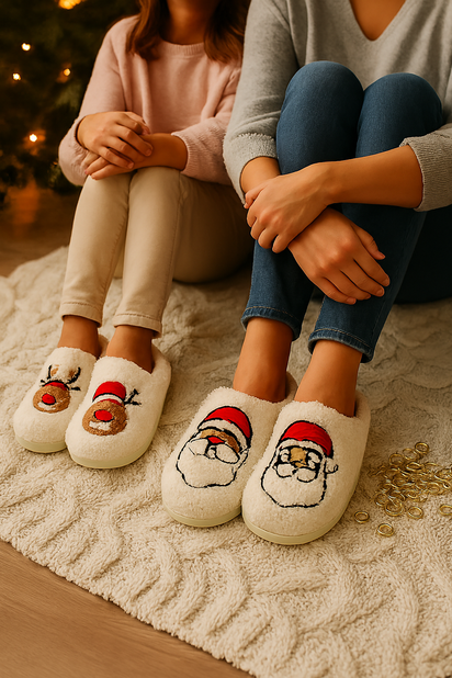 Christmas Cartoon Santa Slippers Warm Furry Cotton Slippers for Men & Women Couples Ticktives