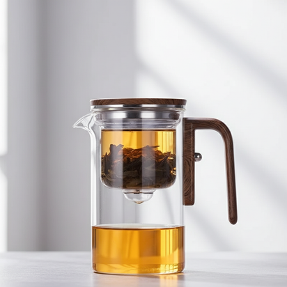 Four Seasons Magnetic Glass Teapot with Wooden Handle