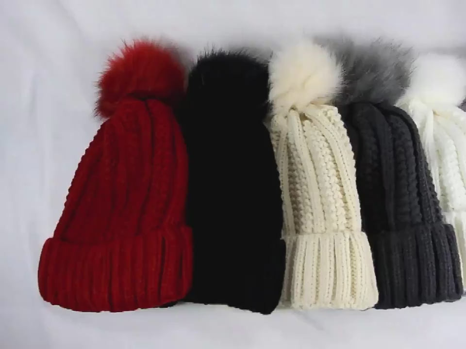 Women’s Winter Pom Beanie with Satin Lining Warm Knit Hat video