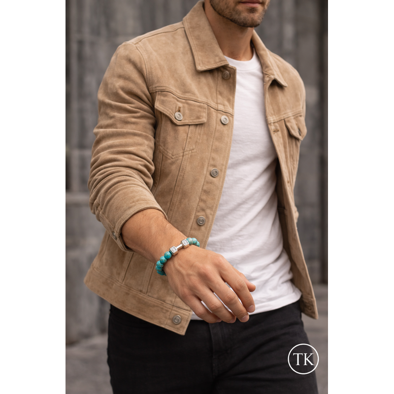 Turquoise Energy Gun Black Electroplated Alloy Barbell Bracelet