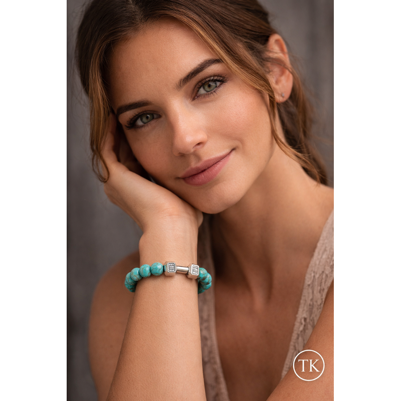 Turquoise Energy Gun Black Electroplated Alloy Barbell Bracelet